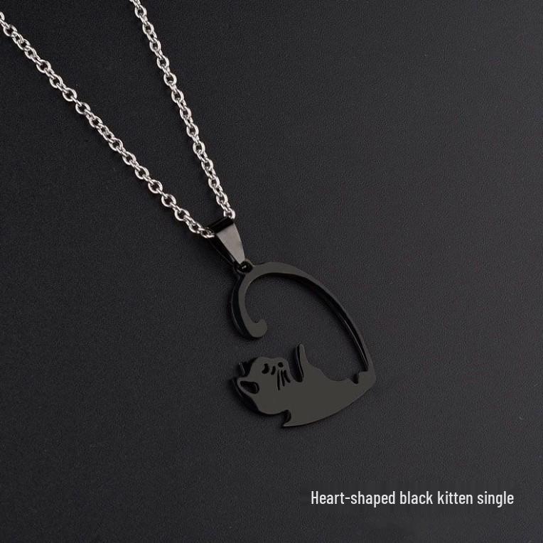 Black & White Cat Couple Jigsaw Necklace - Stainless Steel Valentine's & Birthday Gift