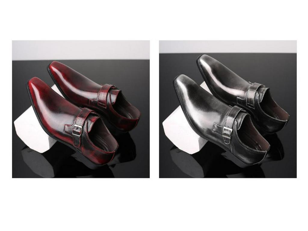 2025 Men's Pointed Toe Buckle Low-Heel Leather Shoes - Large Size Gentleman Style