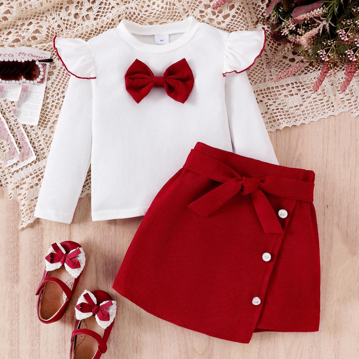 

Повседневный костюм для девочек, летний детский модный топ с круглым вырезом и длинными рукавами + юбка А-силуэта 6Y белый