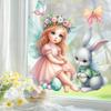 Easter Cartoon Angel & Rabbit Window Clings - Decorative Glass Stickers for Living Room & Shops