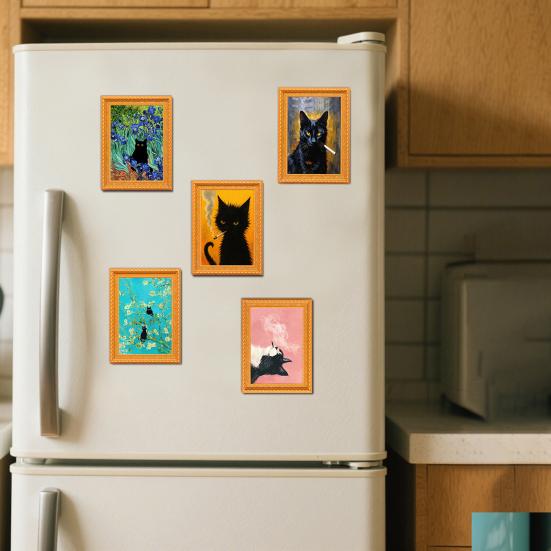 Vintage Cat Fridge Magnet 3D Wooden Frame Cat Refrigerator Magnet Home Kitchen Office Locker Decoration Cat Lover Gift