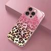 Třpytivý Gradientový Leopardí Vzor Růžová Metalická Barva Skleněné Pouzdro Na Telefon Pro iPhone 11 12 13 14 15 16 17 Pro Max Plus 17 Air 16E Kryt