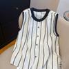 Striped Thin Sleeveless Women Vest Tops 2025 New Summer Loose O Neck Tank Tops Female