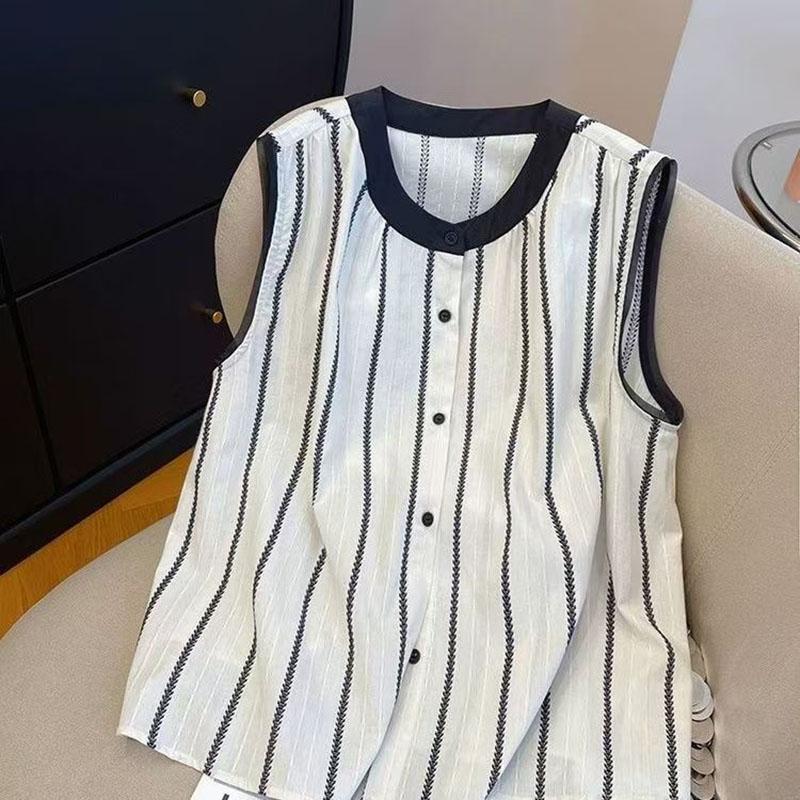 Striped Thin Sleeveless Women Vest Tops 2025 New Summer Loose O Neck Tank Tops Female