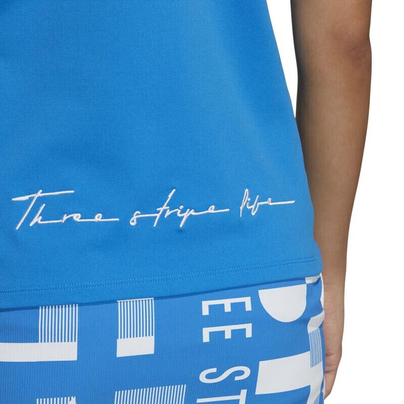 Adidas Solid Color Square Neck Button Short Sleeve Polo Shirt Women tops Bright-Blue HA0226