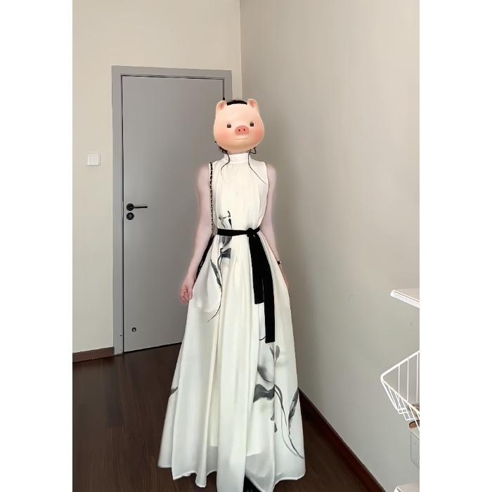  great-looking dress women's new summer new Chinese sleeveless white vest skirt long dress