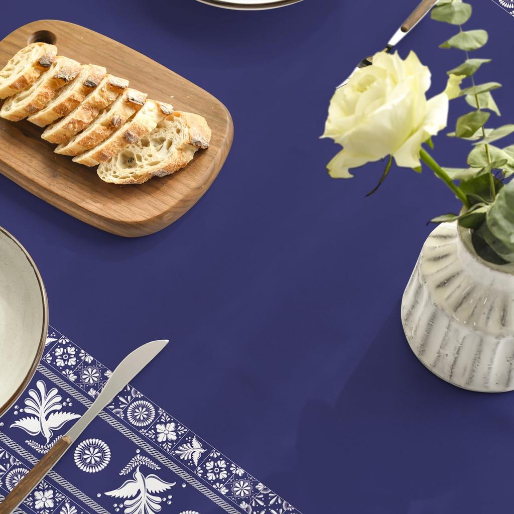 Mexican Floral Birds Rectangle Tablecloths Blue Patchwork Tiles Waterproof Table Cover For Home Party Kitchen Dining Table Decor