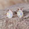 Green Blue White Opal Small Oval Stone Stud Earrings For Women Vintage Rose Gold Color Wedding Jewelry Bridal Engagement Gifts