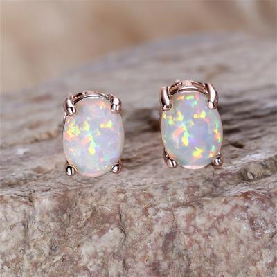 Grün Blau Weiß Opal Kleiner Ovaler Stein Steckerohrringe Für Damen Vintage Roségold Farbe Hochzeits Schmuck Braut Verlobungsgeschenke
