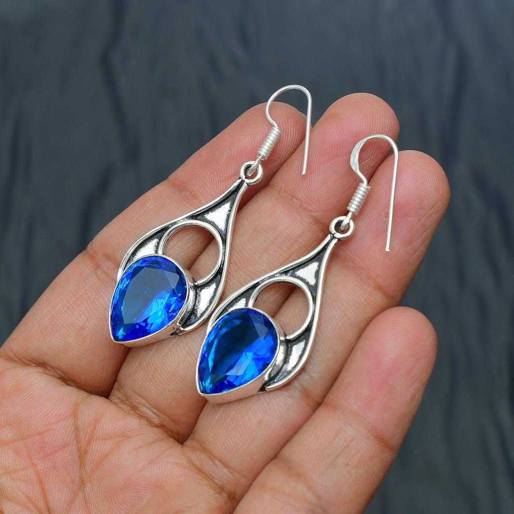 London Blue Topas Edelstein Handgefertigt 925 Sterling Silber Schmuck Ohrring