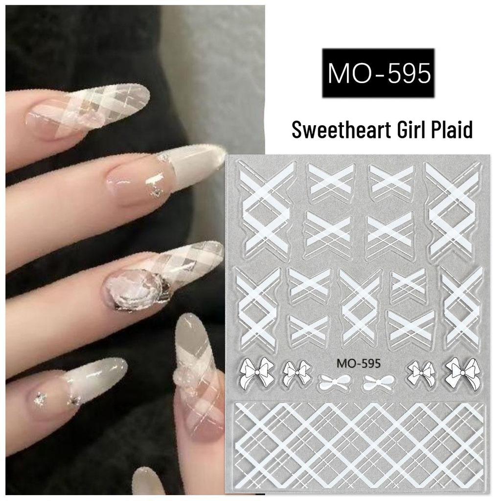 Celebrity Sweetheart Plaid Nail Stickers: Red, Pink, Black Bow for a Luxurious Feel
