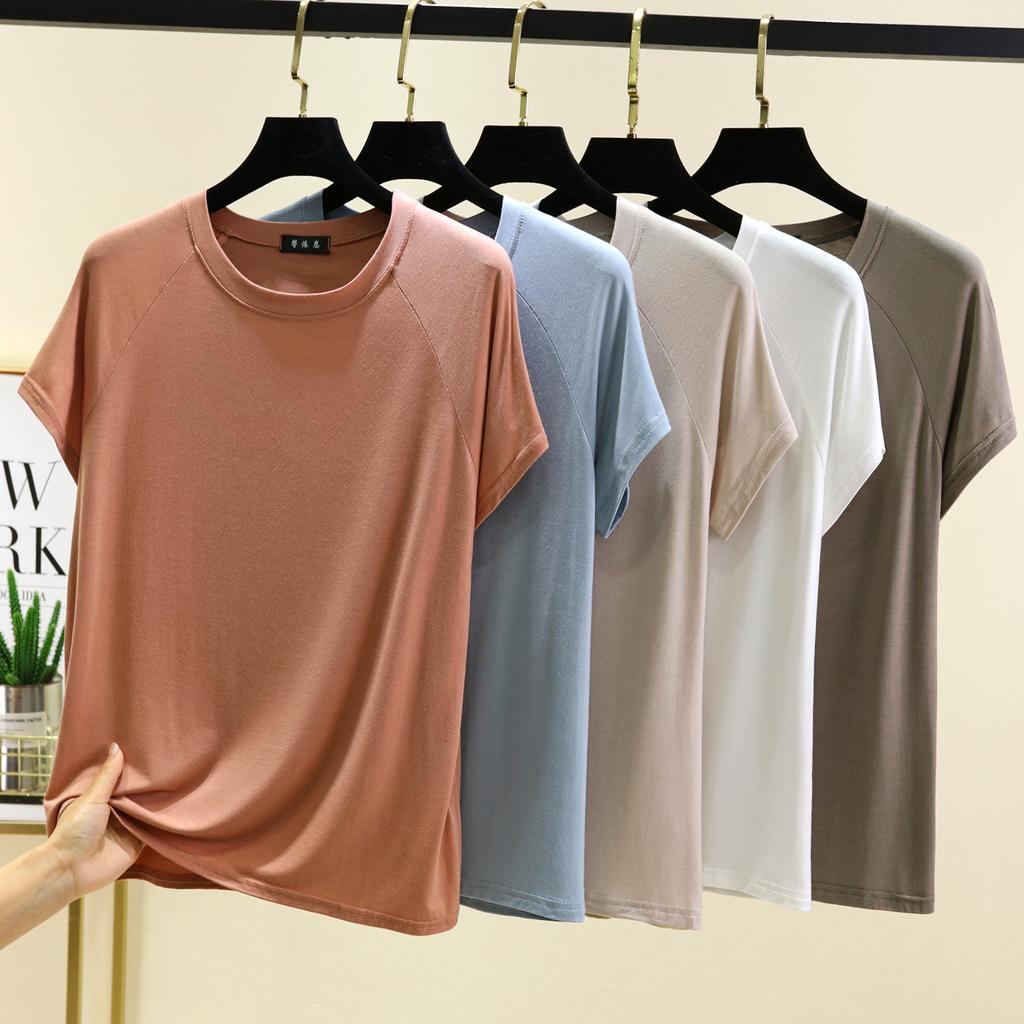 Modalová trička s výstřihem do O-kroju, raglánové rukávy, volná tílka, jednobarevná, letní tenké tričko, základní vrstva, ležérní trička, topy, univerzální