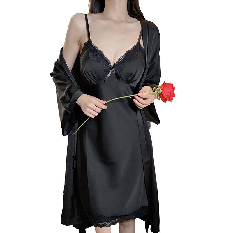 Silky Lace Deep V Nightgown - High-End Summer Sleepwear