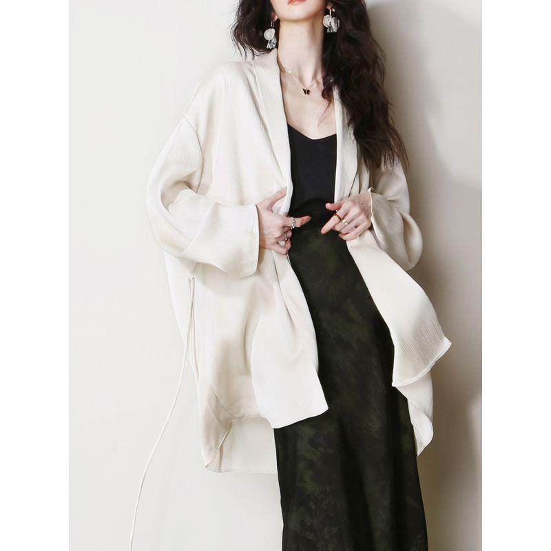 

V30 White Silky Drape Elegant Ruched Shawl Beige White S