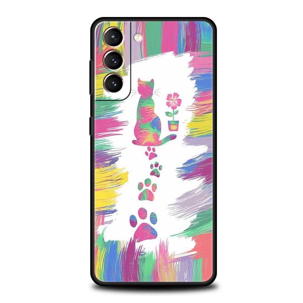 Abstract Creative Cute Cat Line Phone Case for Samsung Galaxy S26 S25 S24 S23 S22 S20 S21 FE Ultra S25 Edge Plus Soft TPU Cover
