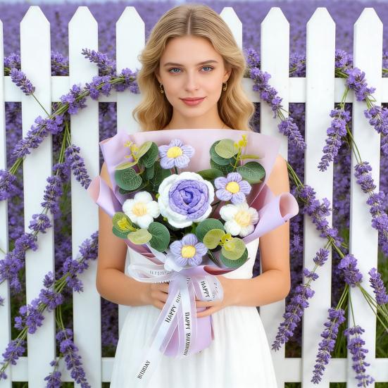 Künstliche Blumen Handgemacht Baumwollgarn Ewige Blume Häkel-Strauß Geburtstag Mama Ehefrau Geliebte Abschluss Heimdekoration