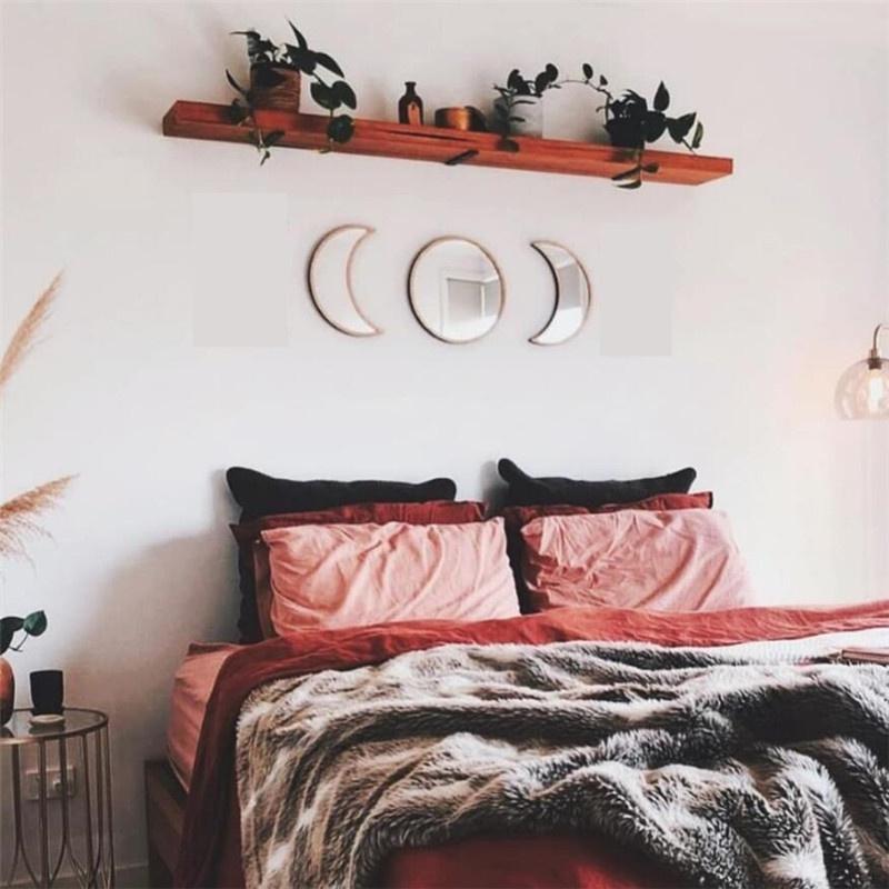 Acryl-Mondphasenspiegel, dekorativer Wohnspiegel, Wandspiegel, skandinavischer natürlicher Wohndekor für Schlafzimmer und Wohnzimmer