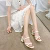 Women's Summer Sandals Mid-heel Shoes Fairy Style Pleated Thick Heel Refreshing Sandals Versatile One-strap Single Shoes  Women