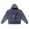 DTG Print Knitted Denim Zip-Up Hoodie Angel Streetwear Brother Print Zipper Hoodies  