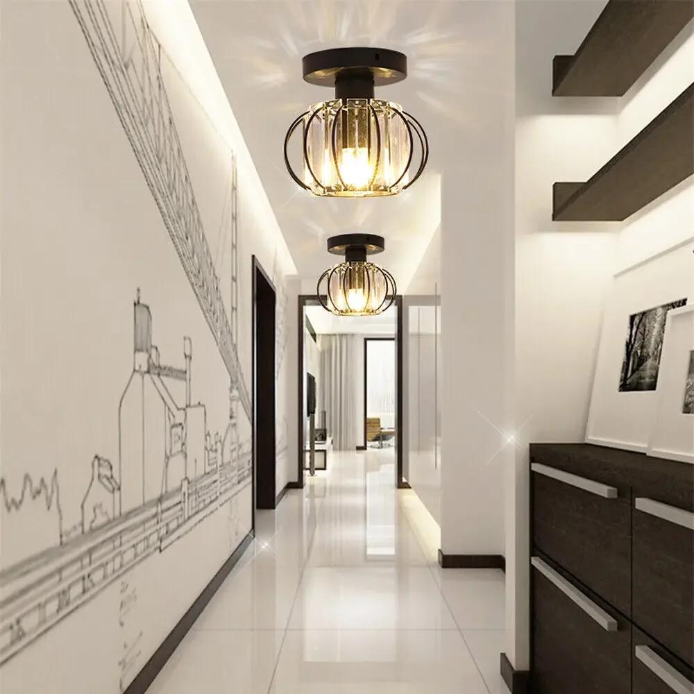 Modern Crystal Flush Mount Ceiling Light with Clear Prisms, 20W E27 Hallway Chandelier for Indoor Lighting