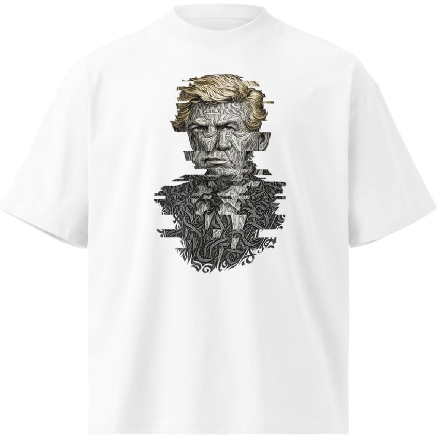 Unisex Organic Oversized High Neck T-Shirt Abstract Glitch Portrait Graphic Art Streetwear Top XXXXXL белый