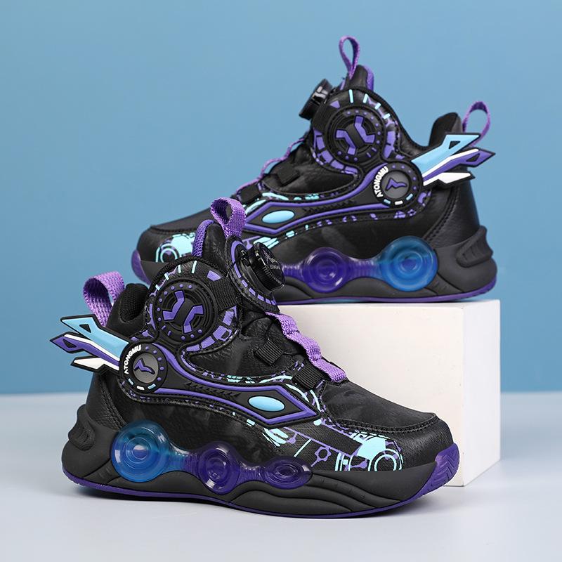 2025 new youth basketball shoes autumn and winter velvet warm sports shoes rotating button running shoes non-slip and wear-resistant