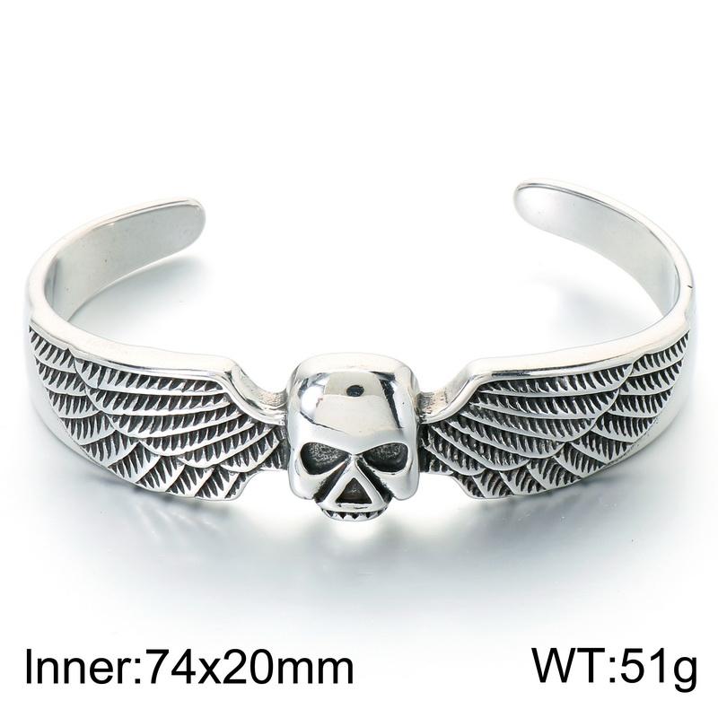 Vintage Stainless Steel Wide Open Cuff Bracelet for Men Eagle Skull Cross Angel Wing Feather Bangle Gothic Jewelry Gifts