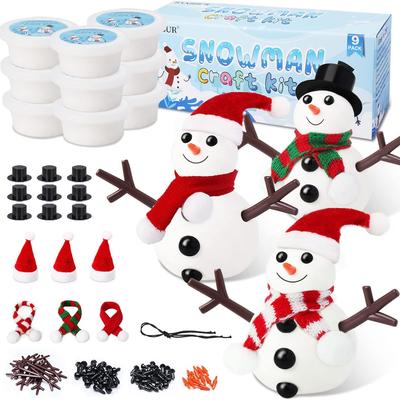 9 Pack Build a Snowman Kit Snowman Christmas Crafts for Kids Gift, Modeling Clay Snowman DIY Kit