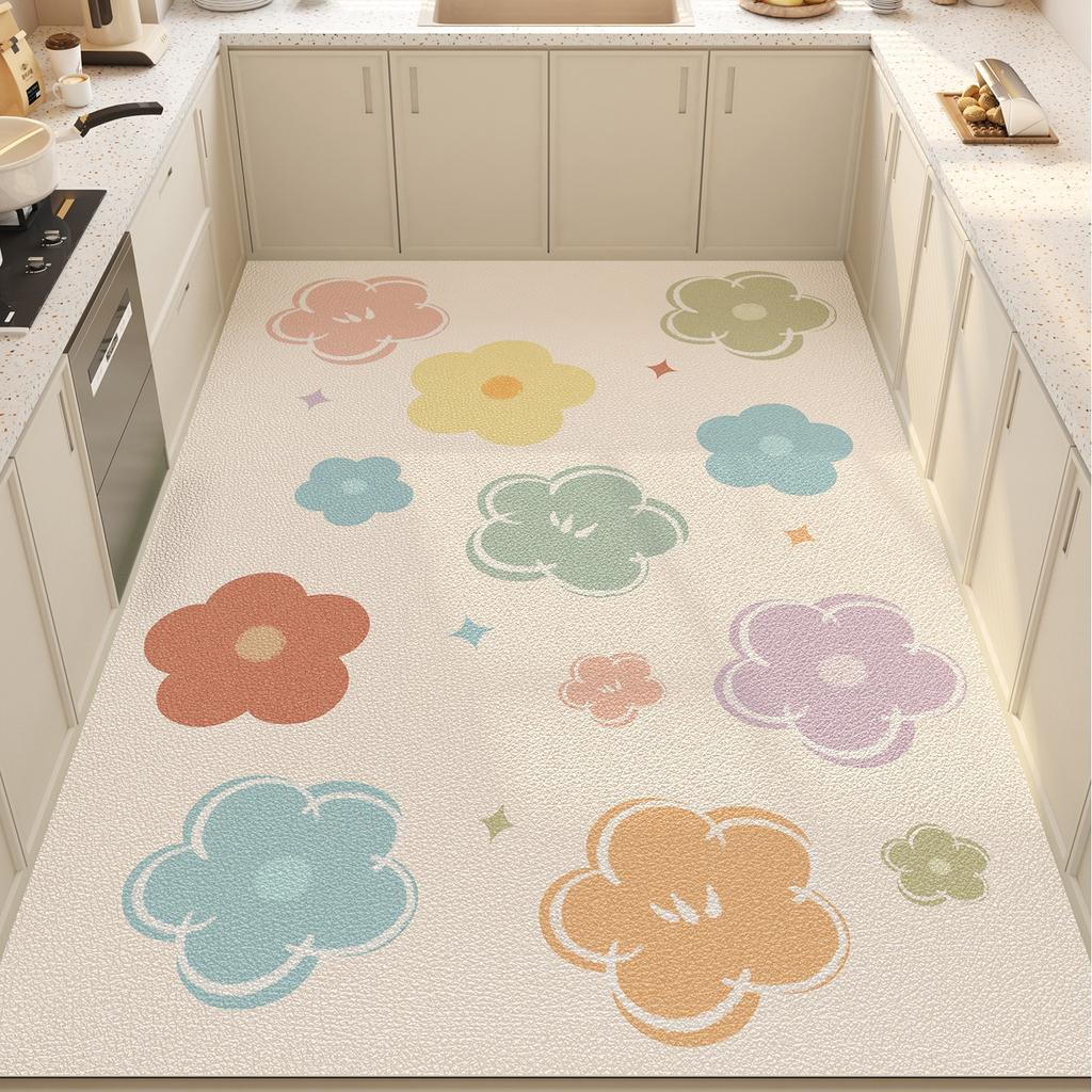 Kitchen Floor Mat Waterproof Non-slip Oil-proof Stain-resistant PVC Leather Rug Easy To Clean Home Carpet Alfombra