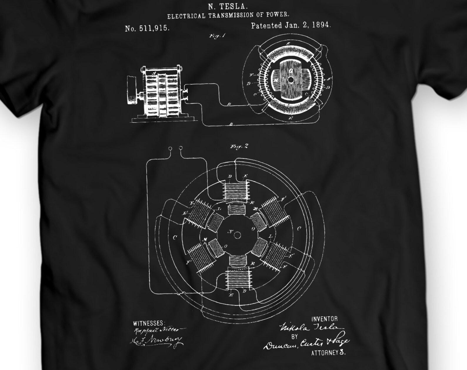 Nicola Tesla Electricial Transmission Patent T-Shirt M