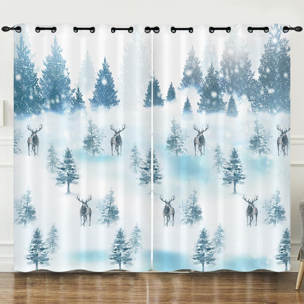 Curtain Cartoon Animal Bear Deer Love Kitten Digital Printing Blackout Curtain Punching