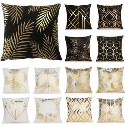 Modern Geometric Gold Bronzing Plants Leaves Cushion Cover Super Quality Polyester Pillow Cover Decorative Pillow for Sofa Chair
