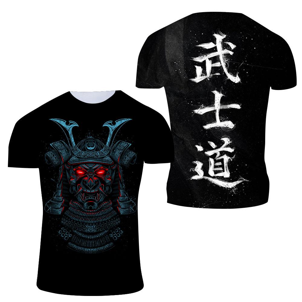 Eksklusiv design Bushido Kul T-skjorte Sommermote Menn Uformell personlighet Japansk Samurai-mønster trykt Streetwear-t-skjorter