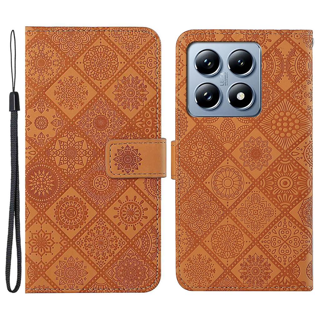 For Xiaomi 14T Pro Case Leather Case Ethnic Style Phone Wallet Cover with Strap