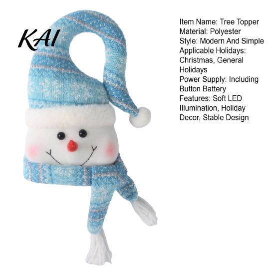 Plush Snowman Ornament Lighted Christmas Tree Topper, Glowing Star Hat with LED Light, Topper Winter Holiday Decor for Home And Indoor Top Decoration