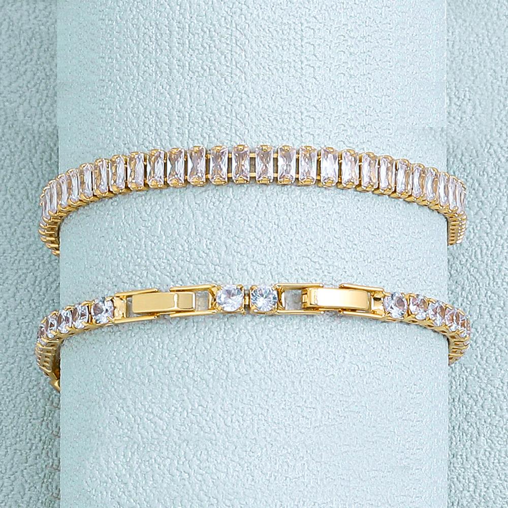 New AAA Cubic Zirconia Stone Tennis Bracelets Gold Stainless Steel Metal Chain Bracelet for Women Punk Hip Hop Jewelry