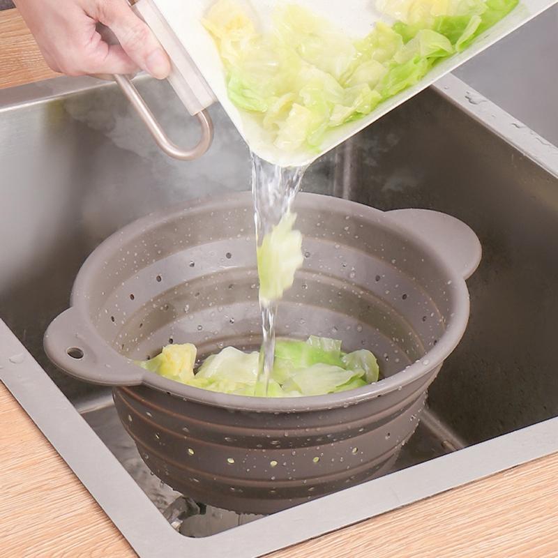 Folding Silicone Drain Basket Fruit Vegetable Washing Basket Foldable Strainer Colander Collapsible Drainer Kitchen