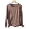 Women's Slim Fit Wood-Ear Trim Modal Long Sleeve T-Shirt, Round Neck, Plus Size, Spring/Autumn Versatile Top