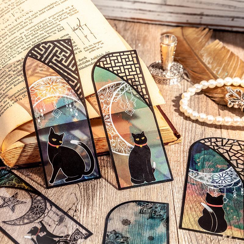 1 Set Heilia Daily Black Cat Bookmark PET Material Literary Style for Journaling Planner Book Clip Decal High Aesthetic