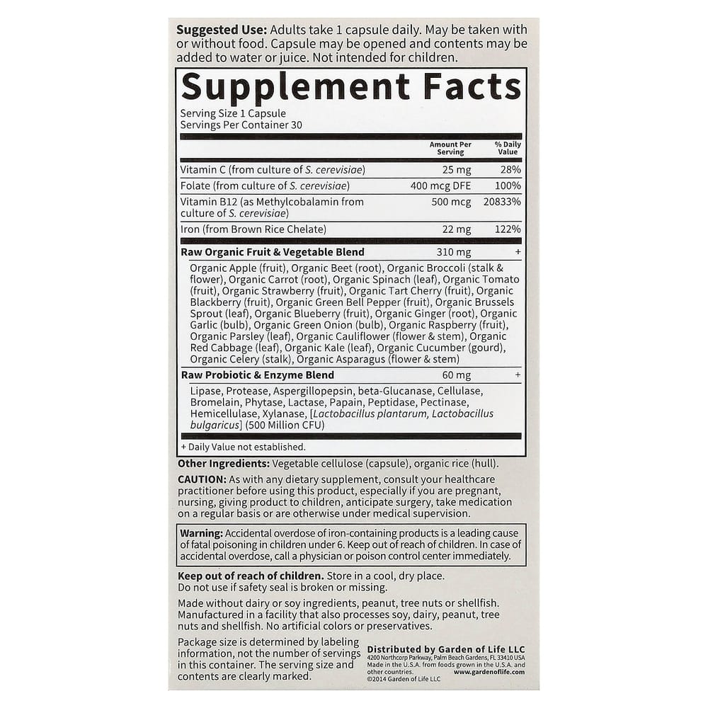 Garden of Life Vitamin Code Raw Zinc Veggie Capsules, 30 Count