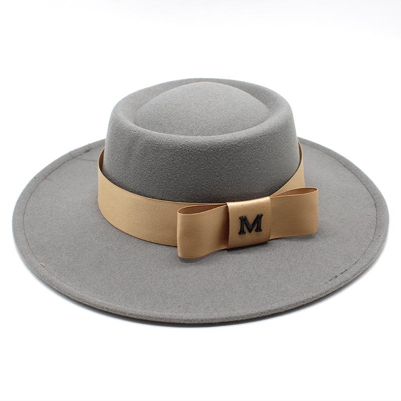 

British Elegant Ring-Shaped Concave Flat-Topped Woolen 8.5Cm Top Hat Men And Women M Flat-Topped Woolen Top Hat M（56-58cm） світло-сірого кольору