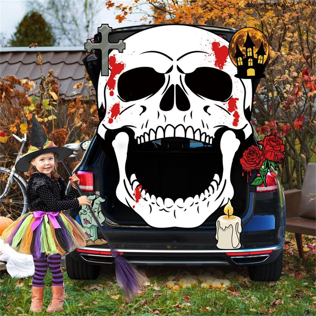 Decorations Kit - Halloween Car Decorations For SUV, Scary Witch Face Sticker Car Decor For Outdoor Garage Archway Door Wall Window Haunt