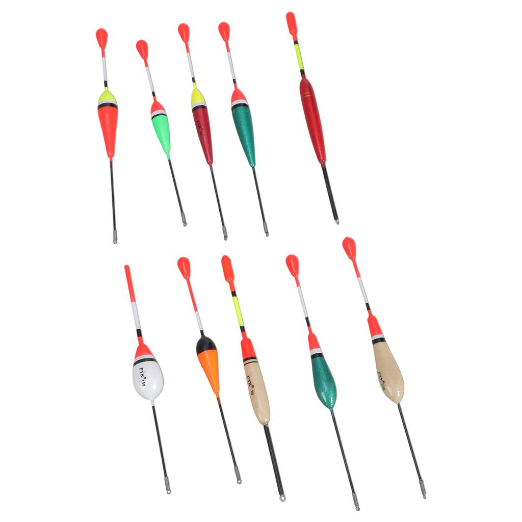 10Pcs Long Tail Fishing Float Set Oval Foam Fishing Float Wood Slip Fishing Bobbers Fishing Light Stick Float
