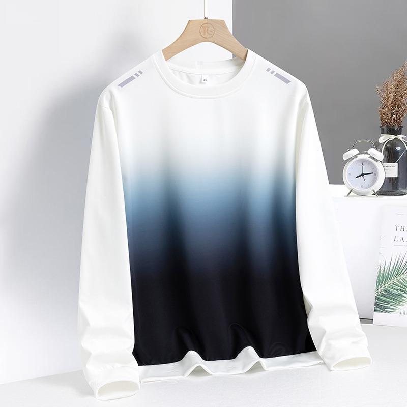Men's Gradient Casual Sports Trend Versatile and Handsome Round Neck Pullover Long-sleeved Sweatshirt Top