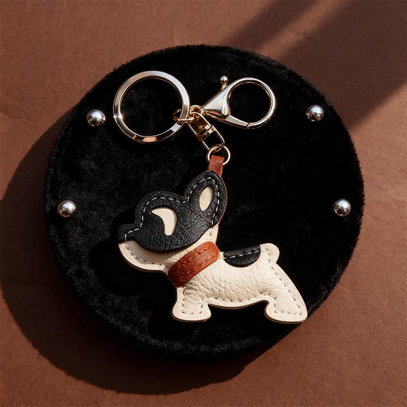 Entzückender PU-Leder Französische Bulldogge Schlüsselanhänger Anhänger Niedlicher Welpe Taschenanhänger Rucksack Hängend Auto Schlüsselanhänger Geschenke Modeaccessoires