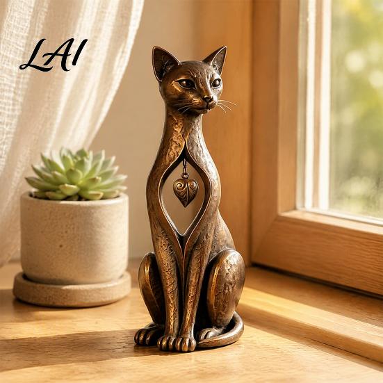 Bookshelf Decor Items Vintage Distressed Cat Figurine Rustic Animal Statue for Desk Shelf Home Country Style Decor Handcrafted Retro Ornament,