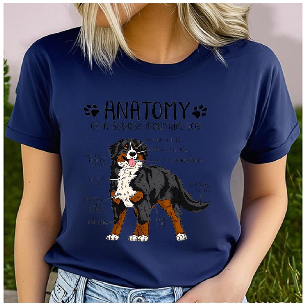 Cotton Anatomy Of A Bernese Mountain Dog Graphic T Shirt Women Funny Pet Dog Print Short Sleeve Tee Gift For Bernese Dog
