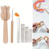 Knitting Fork Handle and 9 Big Eye Kit Knitting Knitters Eye Jewelry Wooden Fork Weaver Knitter Needle Kit