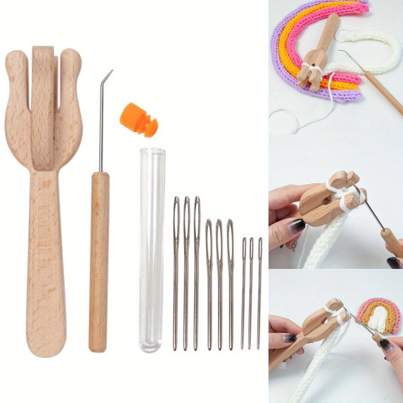 Knitting Fork Handle and 9 Big Eye Kit Knitting Knitters Eye Jewelry Wooden Fork Weaver Knitter Needle Kit