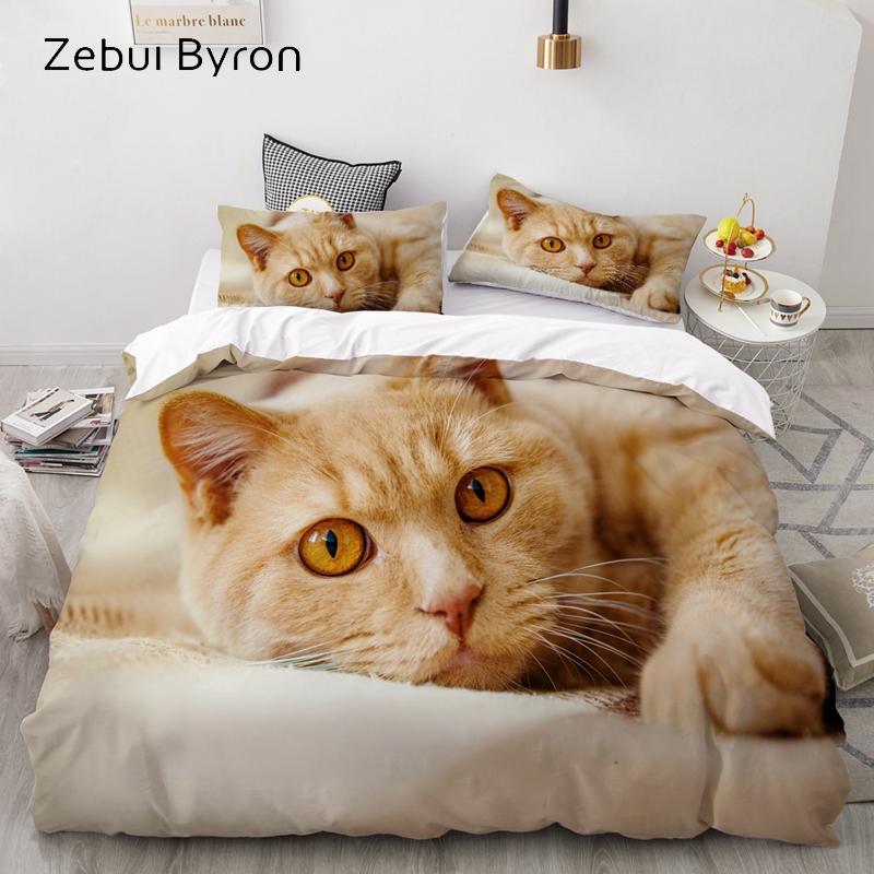 3D Luxury Bedding Set Custom/King/Europe/USA,Duvet Cover Set,Quilt/Blanket Cover Set,Bed Set Animal Sleeping Cat,drop Ship